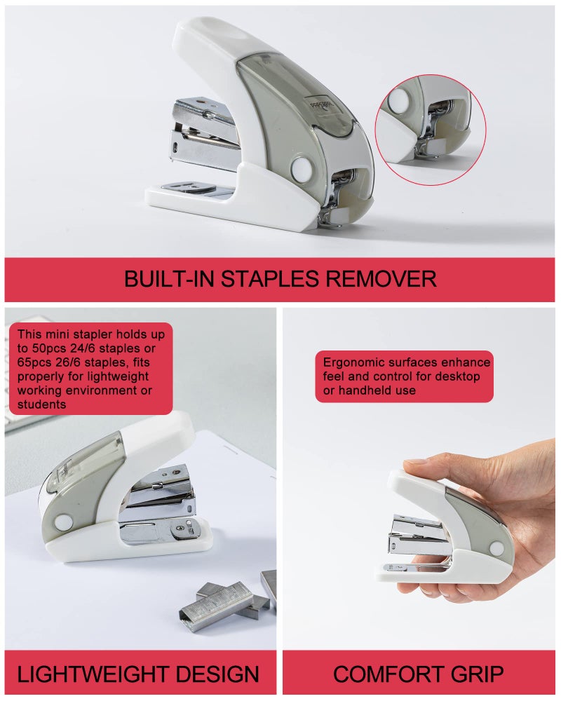 PAPERPAL Effortless Mini Stapler Set  20 Sheet Capacity  Integrated Remover & Staple Storage  Holds 1/4"" Staples  Includes 1000 Staples  Lightweight  Office  School & Daily Use  White - Image 5